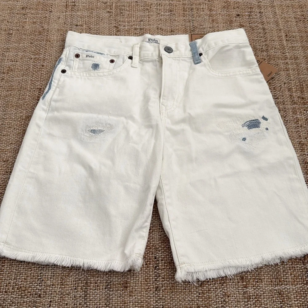 NEW Polo Ralph Lauren Sullivan Slim Distressed White Denim Short Boys size 16